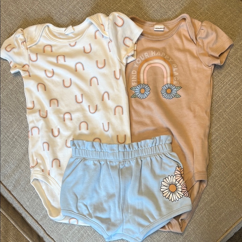 Rainbow and Floral Baby Bodysuit Set